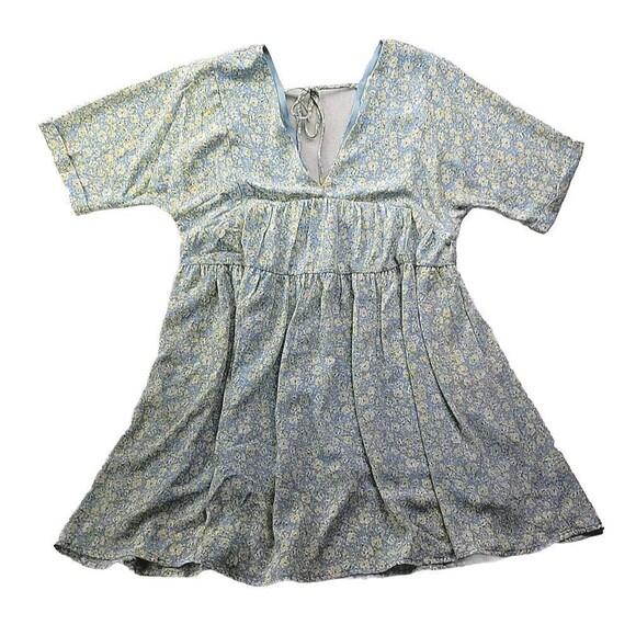 Beachly Floral Lined Sun Tiered Dress Blue Yellow Flowers Flowy Loose Fit - M - Picture 1 of 9